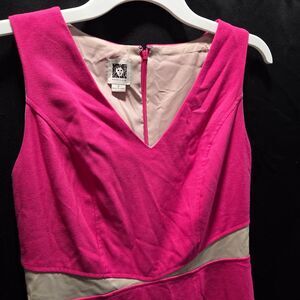 Anne Klein Hot Pink Fuchsia Sheath Cutout Bodycon V Neck Cocktail Dress SZ 2
